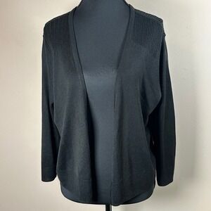 Tribal Black Cardigan Sweater Lace Up Back Detail Open Front Knit‎ Sz L